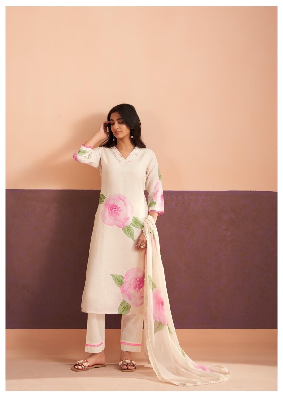 Gorgeous lining linen digital printed suit set