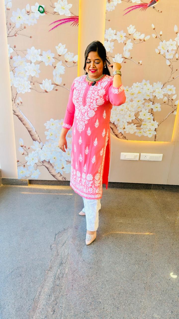 Gorgeous chikankari kurta in peach