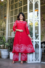 Pure cotton digital printed Co ord in red