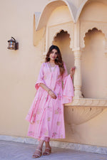 Pretty Mul cotton lining embroidered full suit set in pink