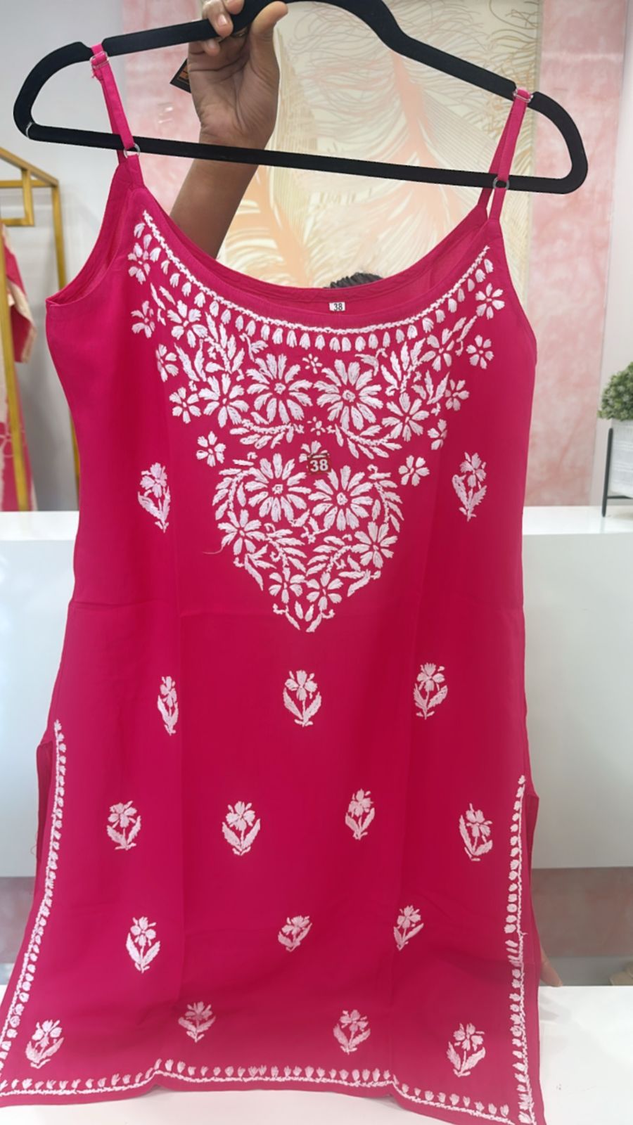 Wow sleeveless chikankari kurta in pink