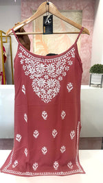 Wow sleeveless chikankari kurta in peach