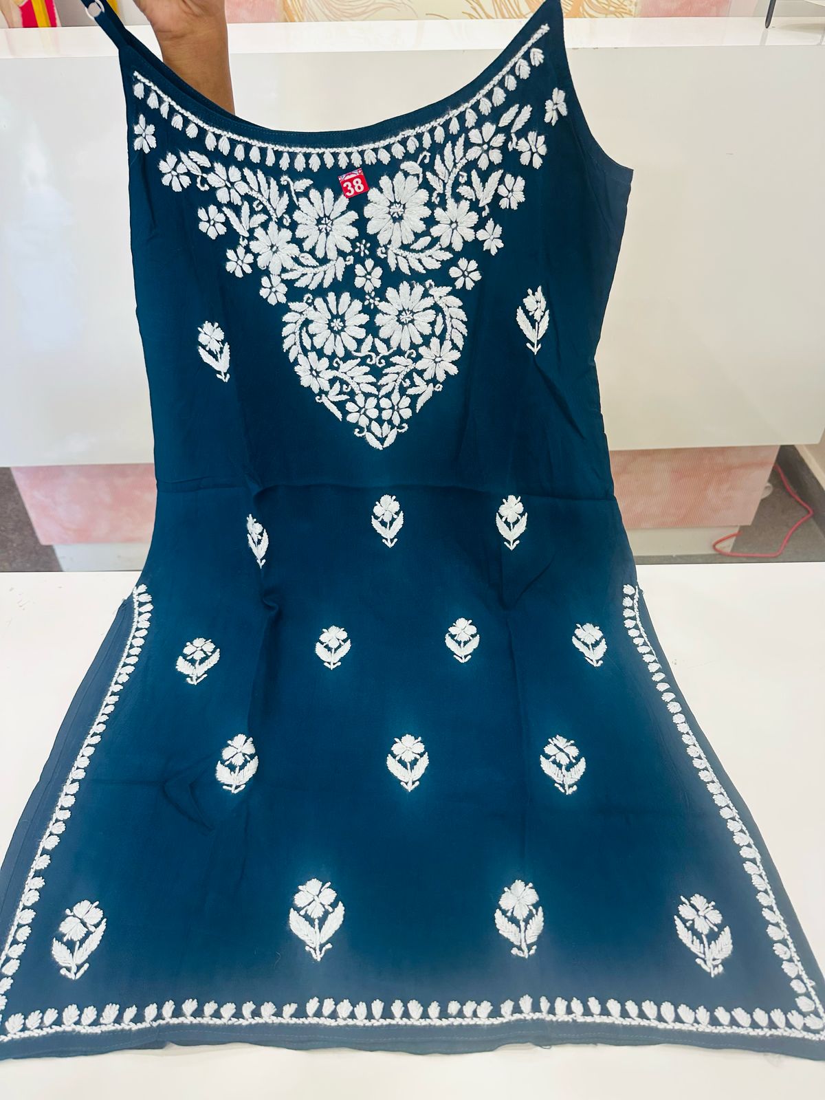 Wow sleeveless chikankari kurta in blue