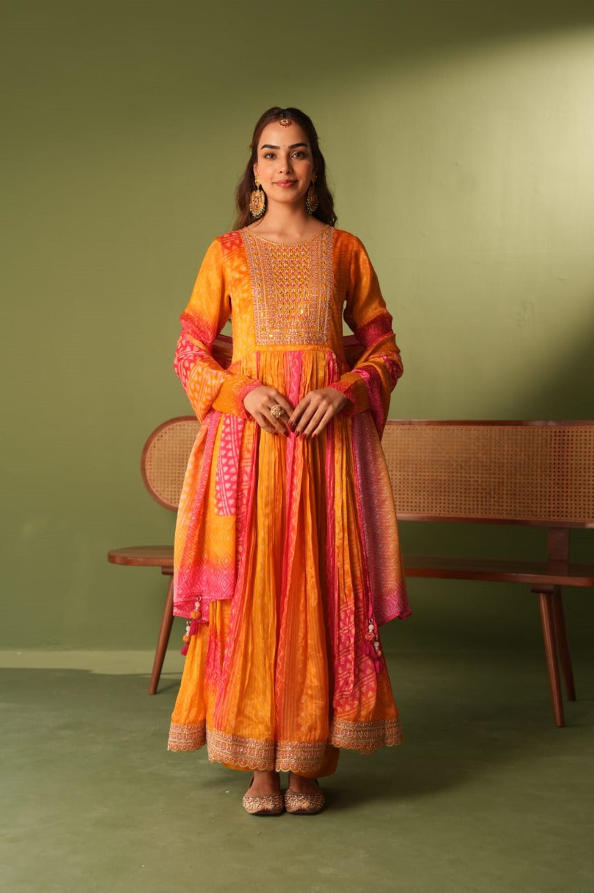 Gorgeous chinon Anarkali suit set