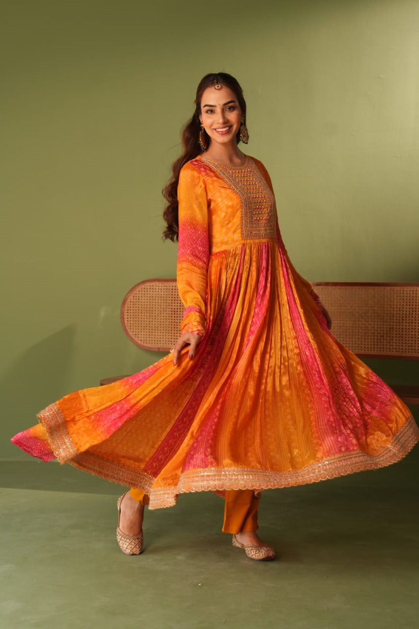 Gorgeous chinon Anarkali suit set