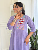 Fully embroidery kurta pant with stylish hands in purple