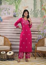 Pure cotton embroidered kurta pant in pink