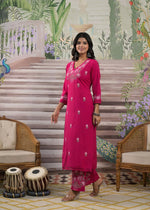 Pure cotton embroidered kurta pant in pink