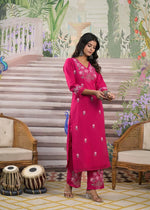 Pure cotton embroidered kurta pant in pink