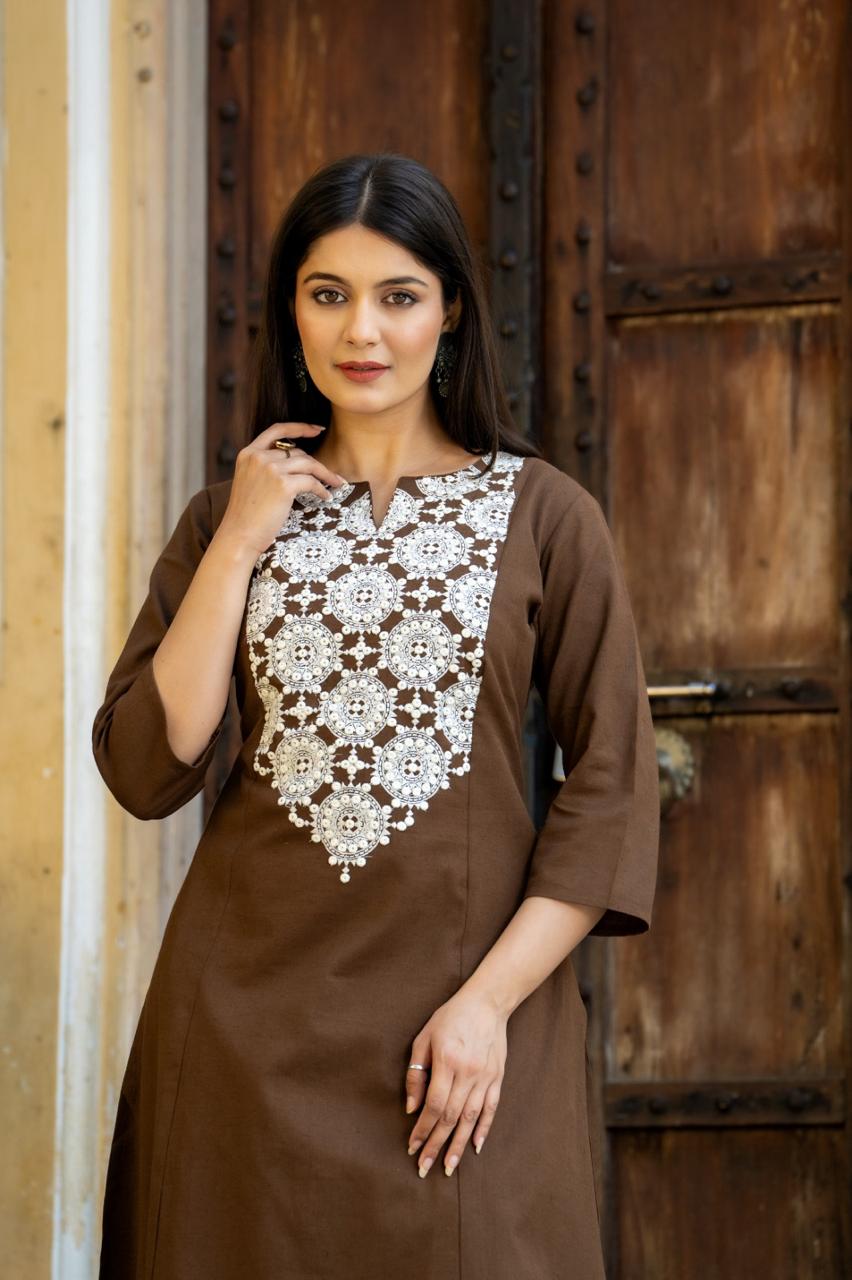 Pretty cotton embroidery kurta pant