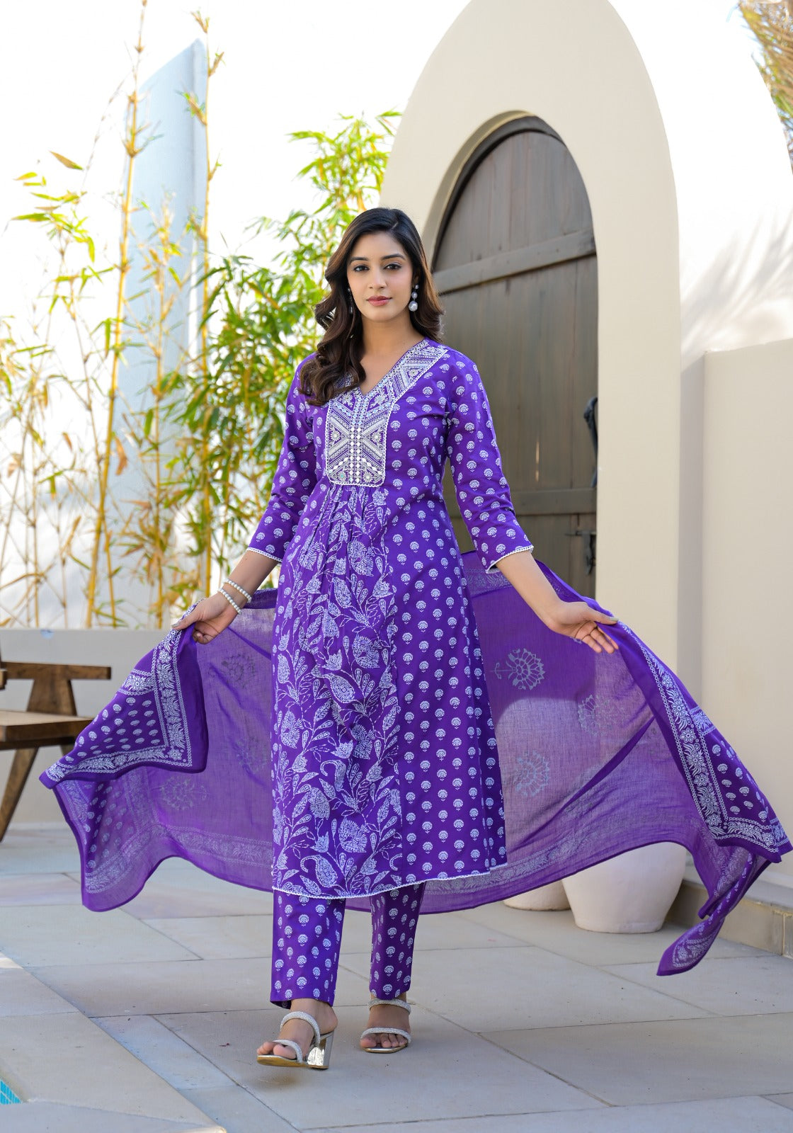 Pure cotton embroidered full suit set