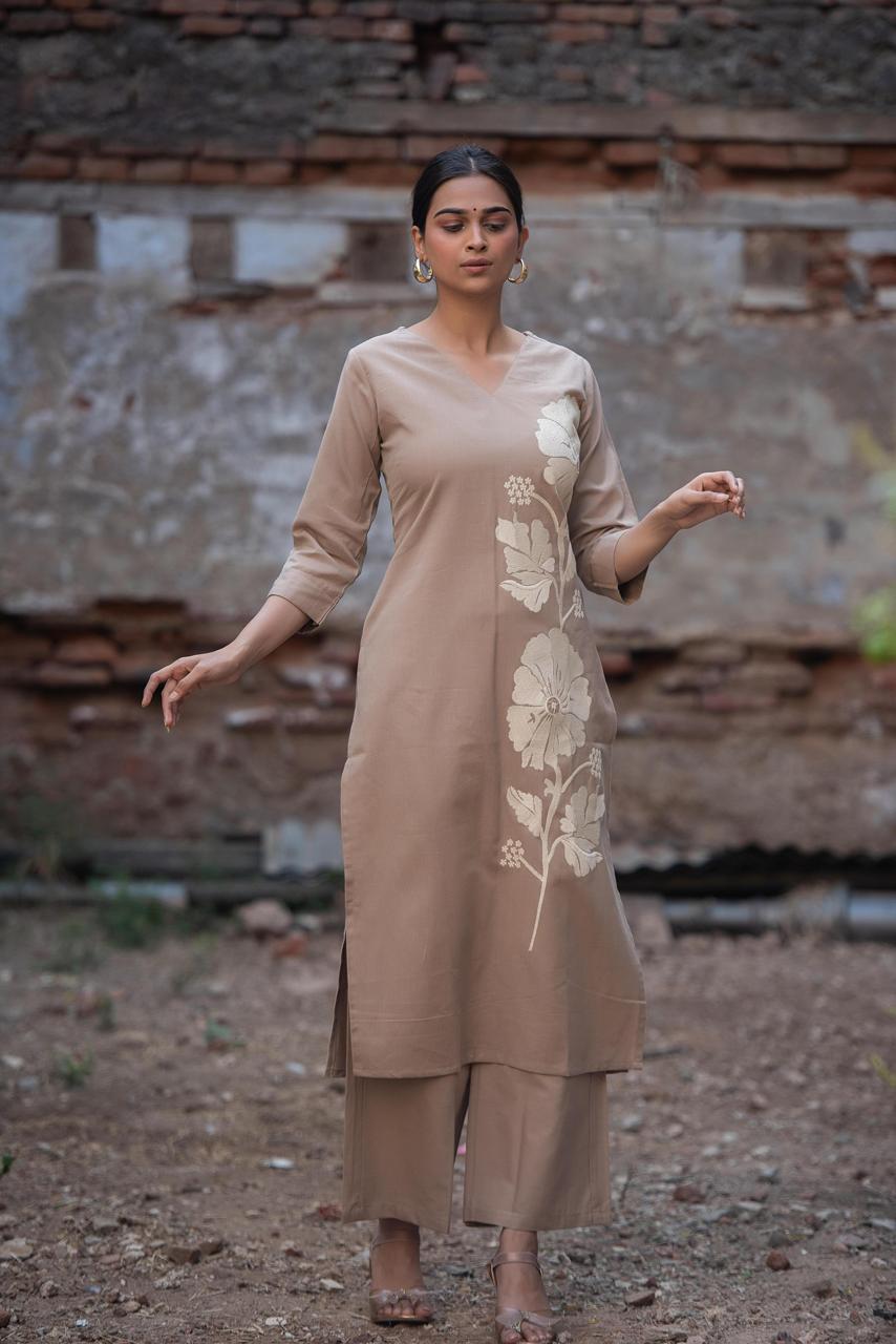 Pure cotton embroidered kurta pant