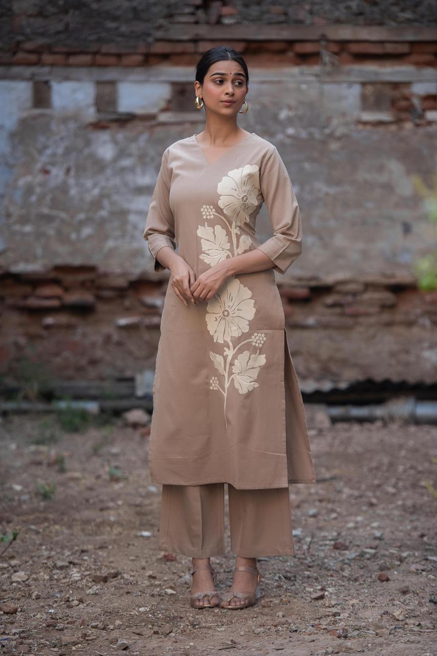 Pure cotton embroidered kurta pant