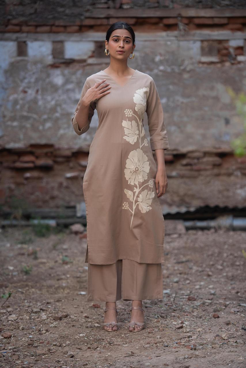 Pure cotton embroidered kurta pant