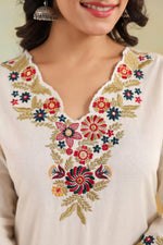 Pure cotton v neck embroidered kurta pant