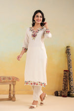 Pure cotton v neck embroidered kurta pant