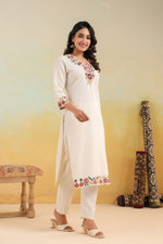 Pure cotton v neck embroidered kurta pant