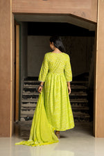 Pretty pretty cotton angrakha lehariya suit paired with floral pant