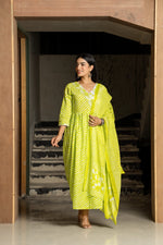 Pretty pretty cotton angrakha lehariya suit paired with floral pant