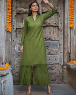 Beautiful cotton co ord set with fringes detailing in kurtapaired with beautiful culottes in green