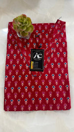 V neck cotton red kurta