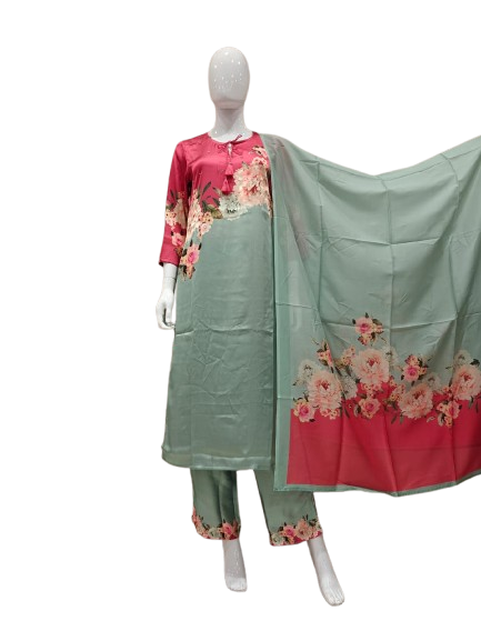 Pure satin muslin silk digital printed suit