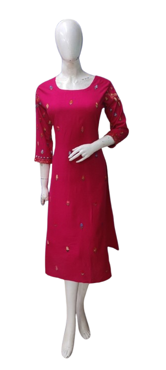 Rani pink rayon embroidery kurta