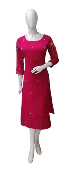 Rani pink rayon embroidery kurta