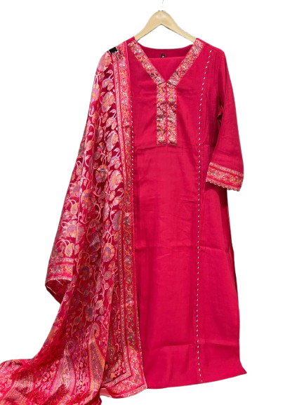 Muslin full suit paired with brasso dupatta