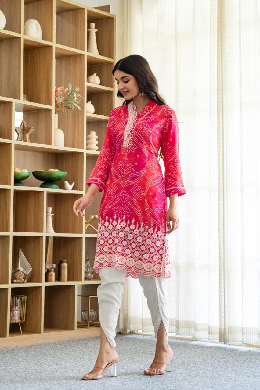 Pretty pure muslin bandhani shifli co ord set