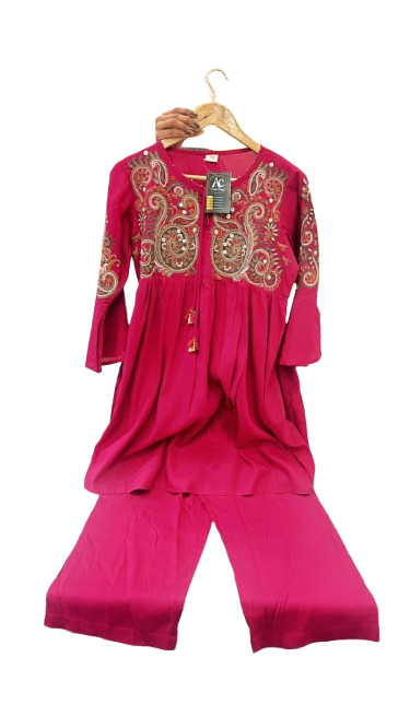 Premium rayon embroidered kurta pant in pink