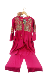 Premium rayon embroidered kurta pant in pink