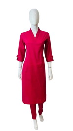 Pure cotton V neck kurta pant in pink