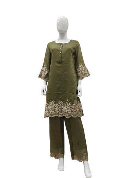 Pretty Mul chanderi embroidery co ord set