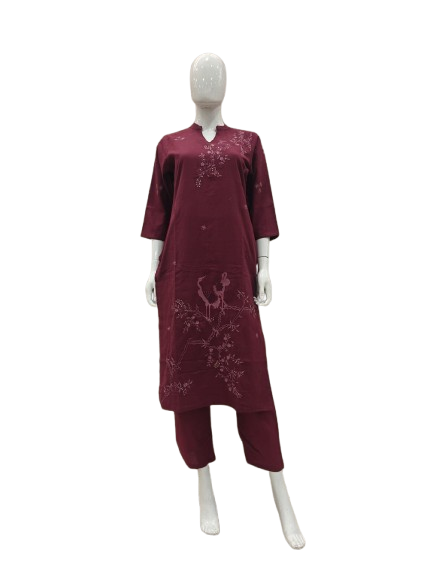 Pretty cotton embroidered kurta pant