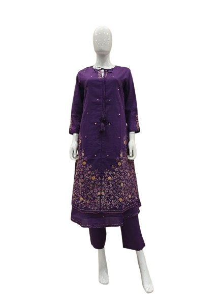 Mul cotton hand embroidery lining kurta pant (true to size)