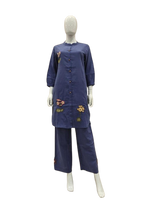 Applique work cotton co ord in blue