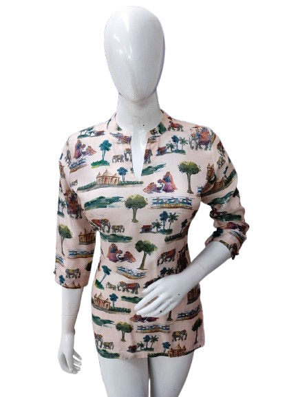 Pretty Mul silk digital printed short top