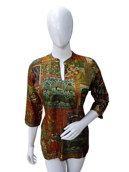 Pretty Mul silk digital printed short top in pichwai