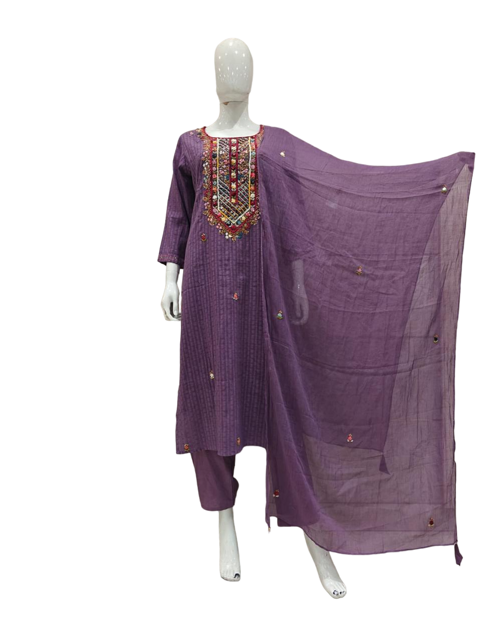 Mul cotton embroidered suit set