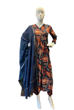 Premium cotton alia cut suit set paired with Kota Doria dupatta n cushion tussels