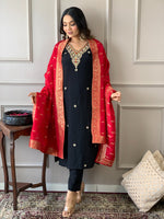 Lending silk suit with beautiful hand work paired Banarasi dupatta