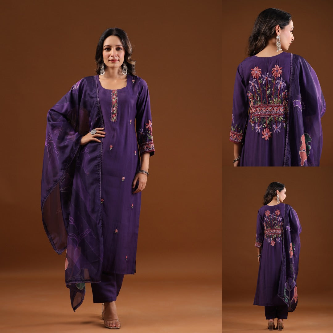 Premium muslinfully embroidered with designer back paired with a soft orgenza dupatta with lace detailing