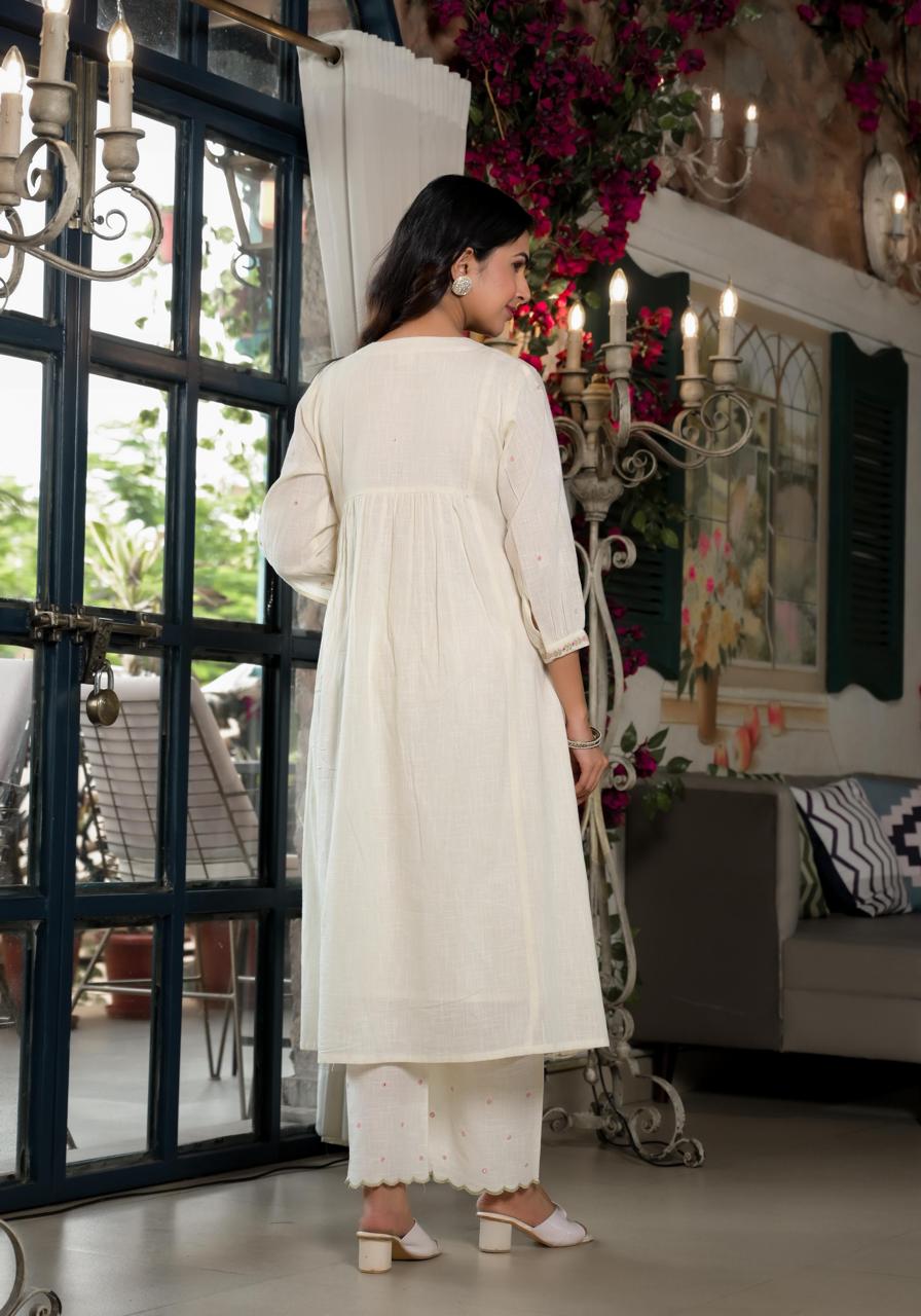 Premium Pure cotton fully embroidered lining kurta pant