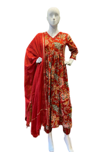 Premium cotton alia cut suit set paired with Kota Doria dupatta n cushion tussels