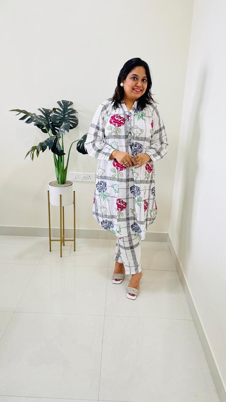 Celebrity style linen cotton digital printed Co -ord