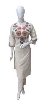 Flex cotton embroidered kurta pant with detailing on hand