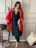 Lending silk suit with beautiful hand work paired Banarasi dupatta