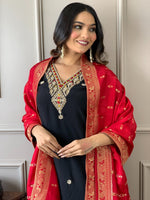 Lending silk suit with beautiful hand work paired Banarasi dupatta