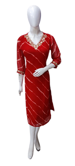 Georgette lining kurta in V neck with detailing on neck and hand